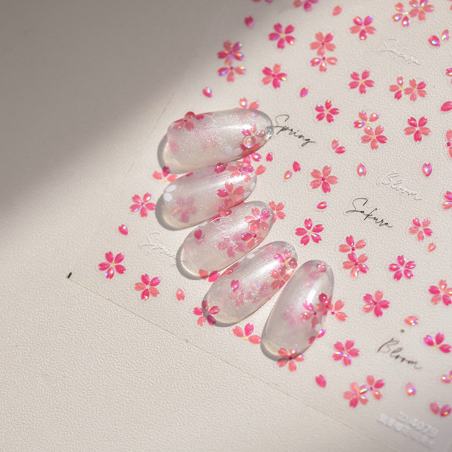 Sakura Cherry Blossom Nail Decals 5D Iridescent Flower Nail Stickers