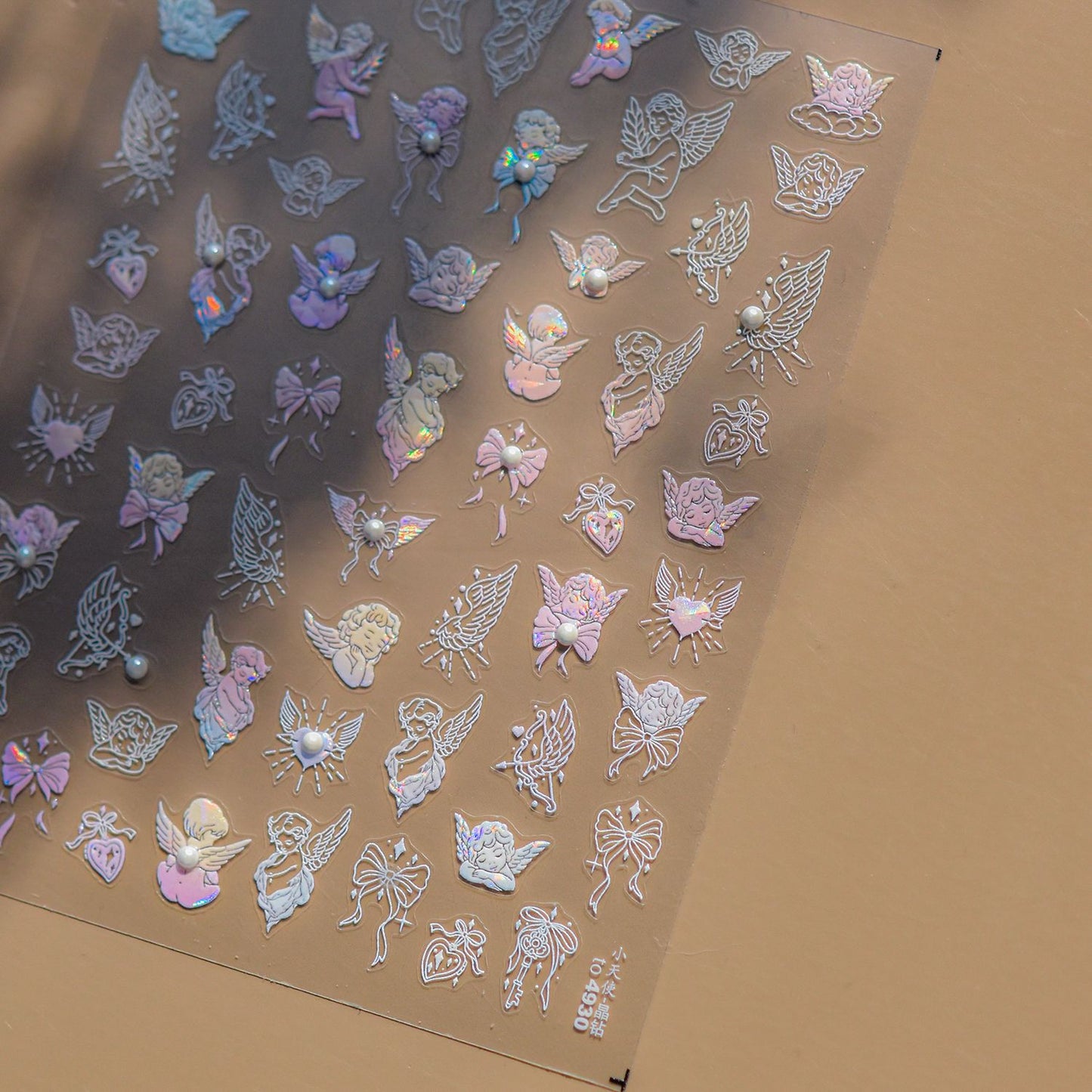 5D Angel Cherub Nail Stickers | Iridescent Cupid Nail Decals | Coquette Bow Heart Wings Nail Art | Heavenly Aesthetic Nail Decorations