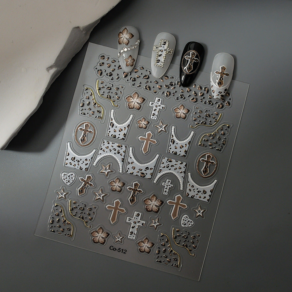 Vintage Leopard & Cross Nail Decals | Western Retro DIY Nail Art Decorations