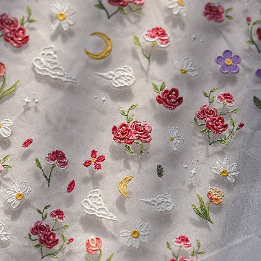 Rose Cloud Floral 3D Embossing Nail art Sticker Flower Fairy Bouquet Stickers
