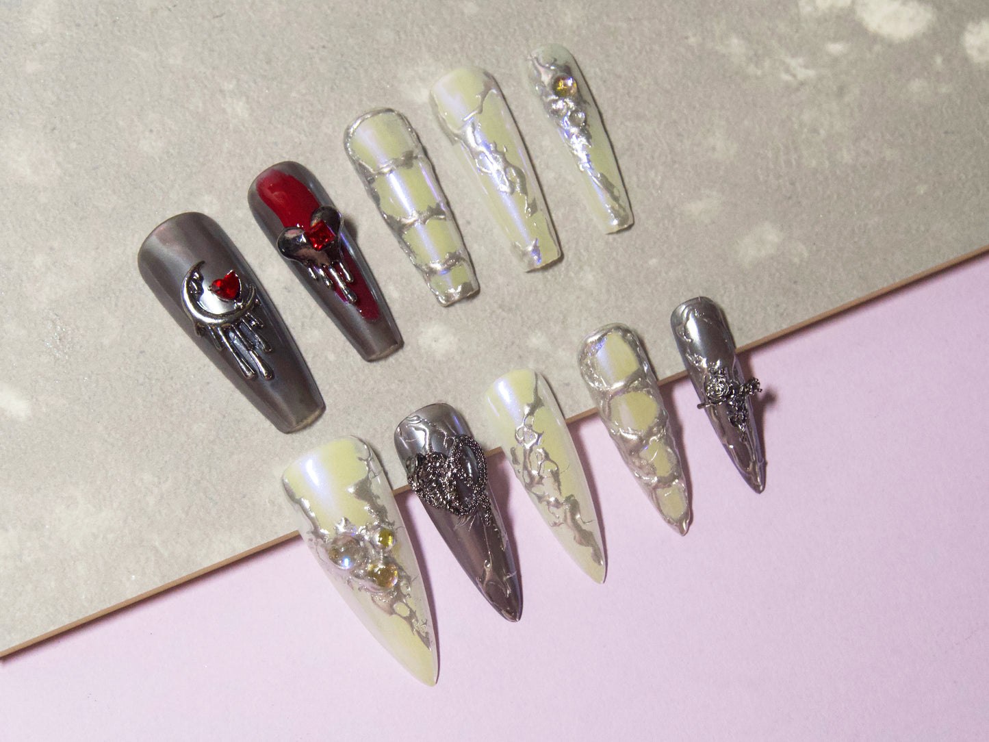 Black Zircon Heart Cross Snake Nail Decals