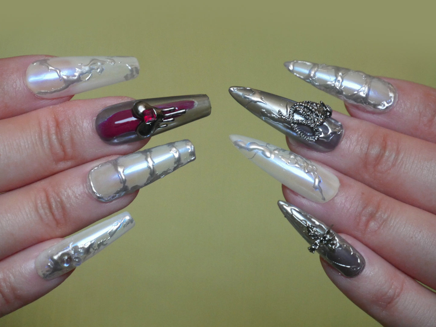 Black Zircon Heart Cross Snake Nail Decals