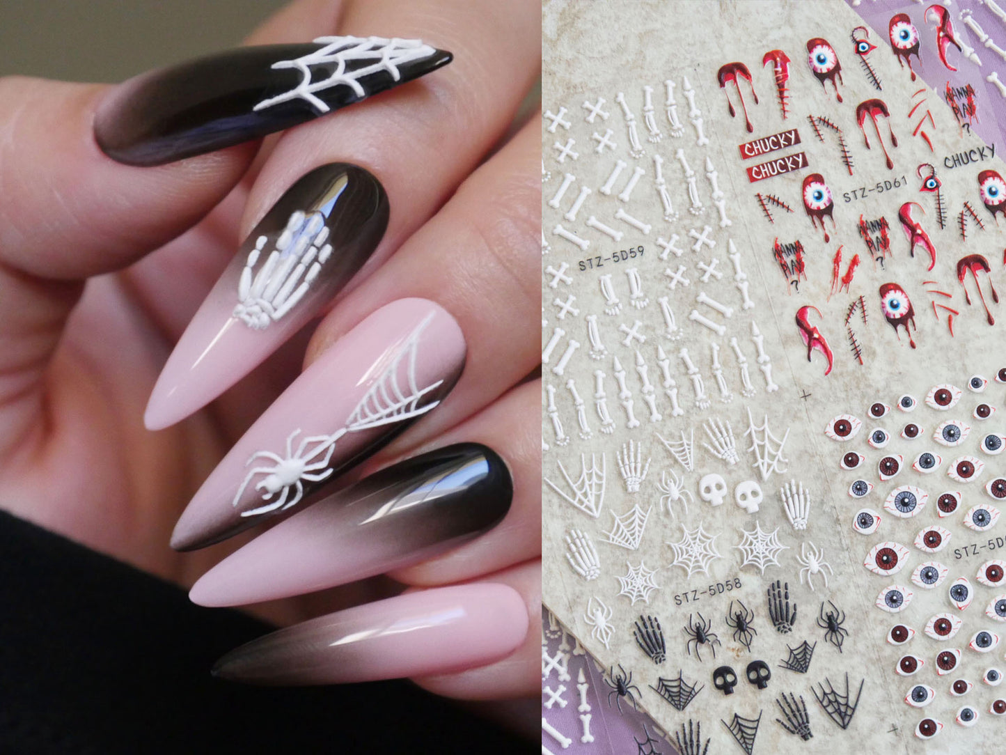 3D Halloween Embossed Spooky Nail Stickers