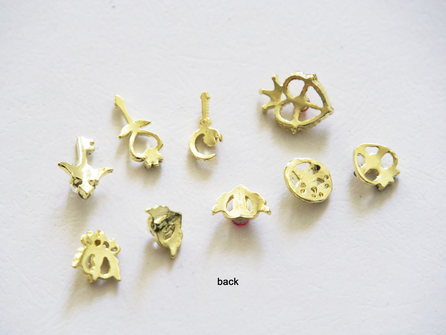 9PCS Gold Princess Nail Charms Set, Crown Heart Key Moon Nail Decorations, Crystal 3D Nail Charms