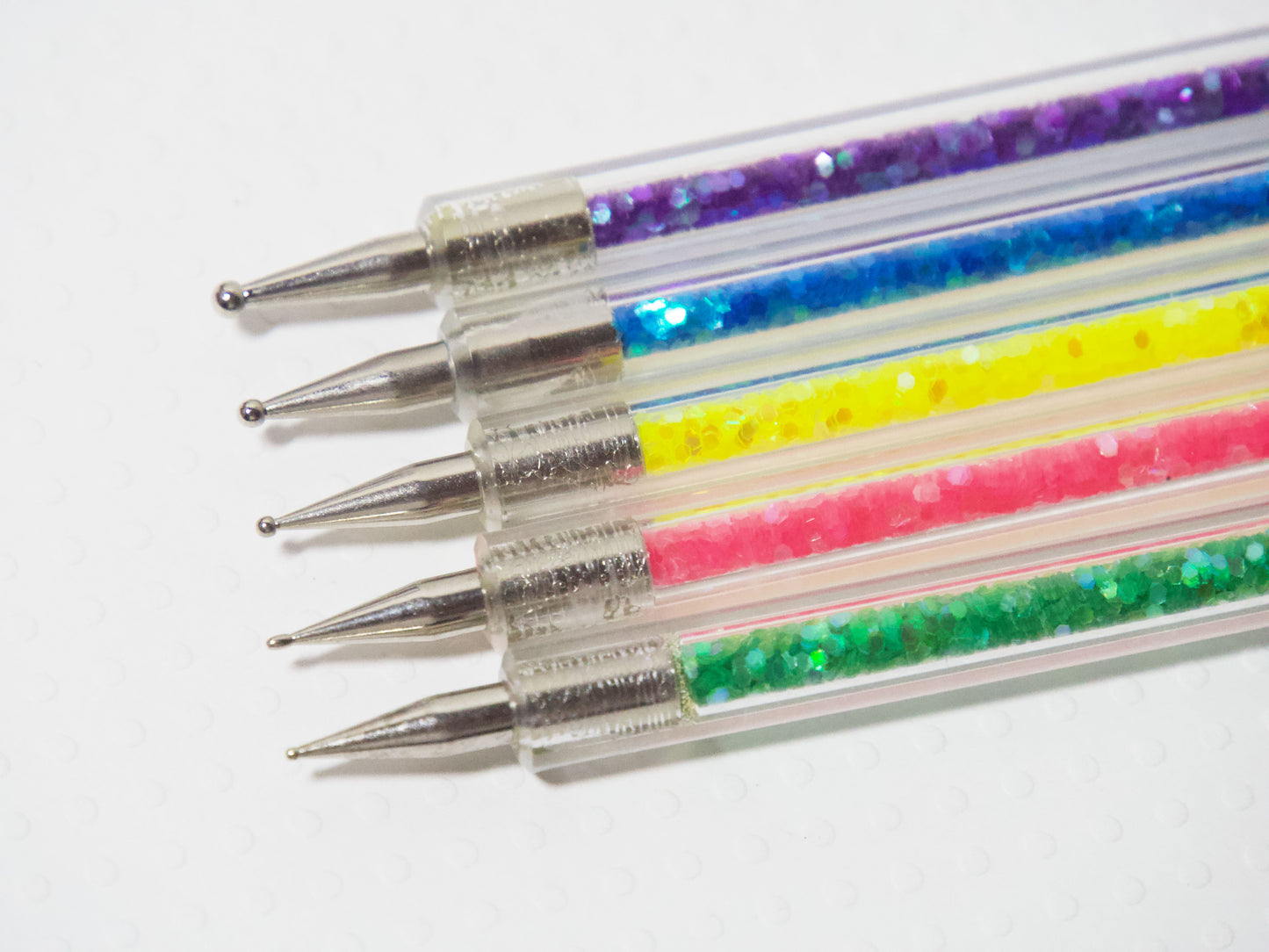 5pcs Double-headed Nail Brush dotting pen/ Dotted Painting UV Gel Polish Nails Brushes set with glitter handle Manicure