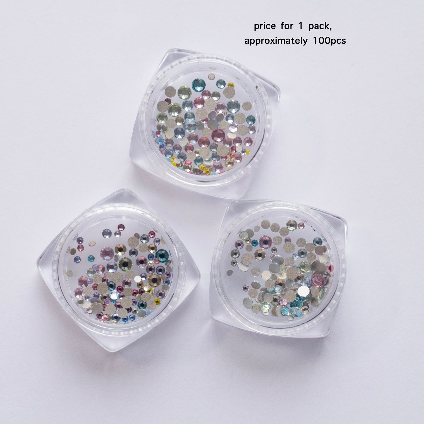 100pcs Super Sparkly 33-Cut Colorful Nail Rhinestones – Mixed Size Flat Back Mini Round Nail Gems