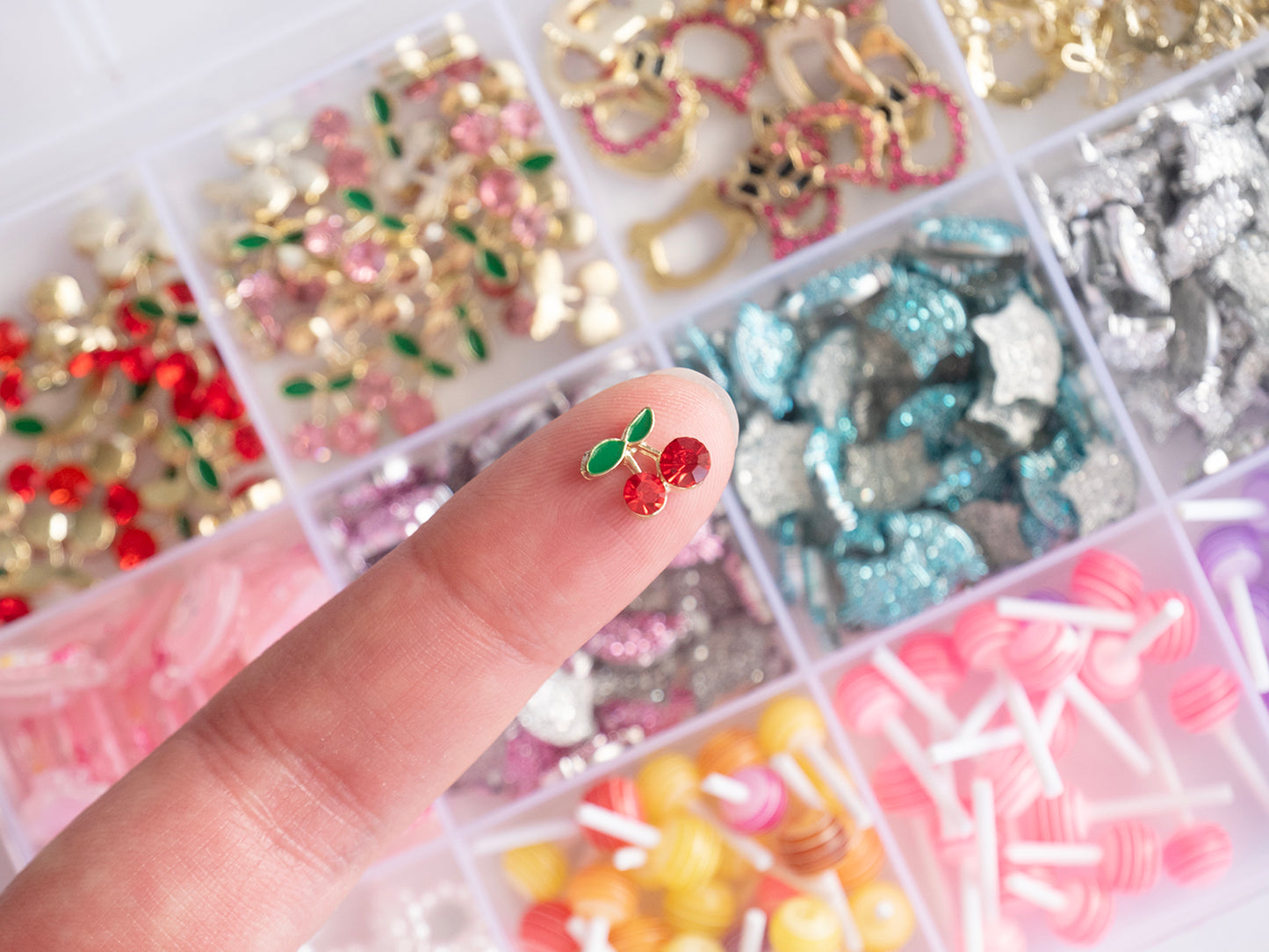 Kawaii Nail Studs Set – Kitty Cat, Cherry, Bow Charms