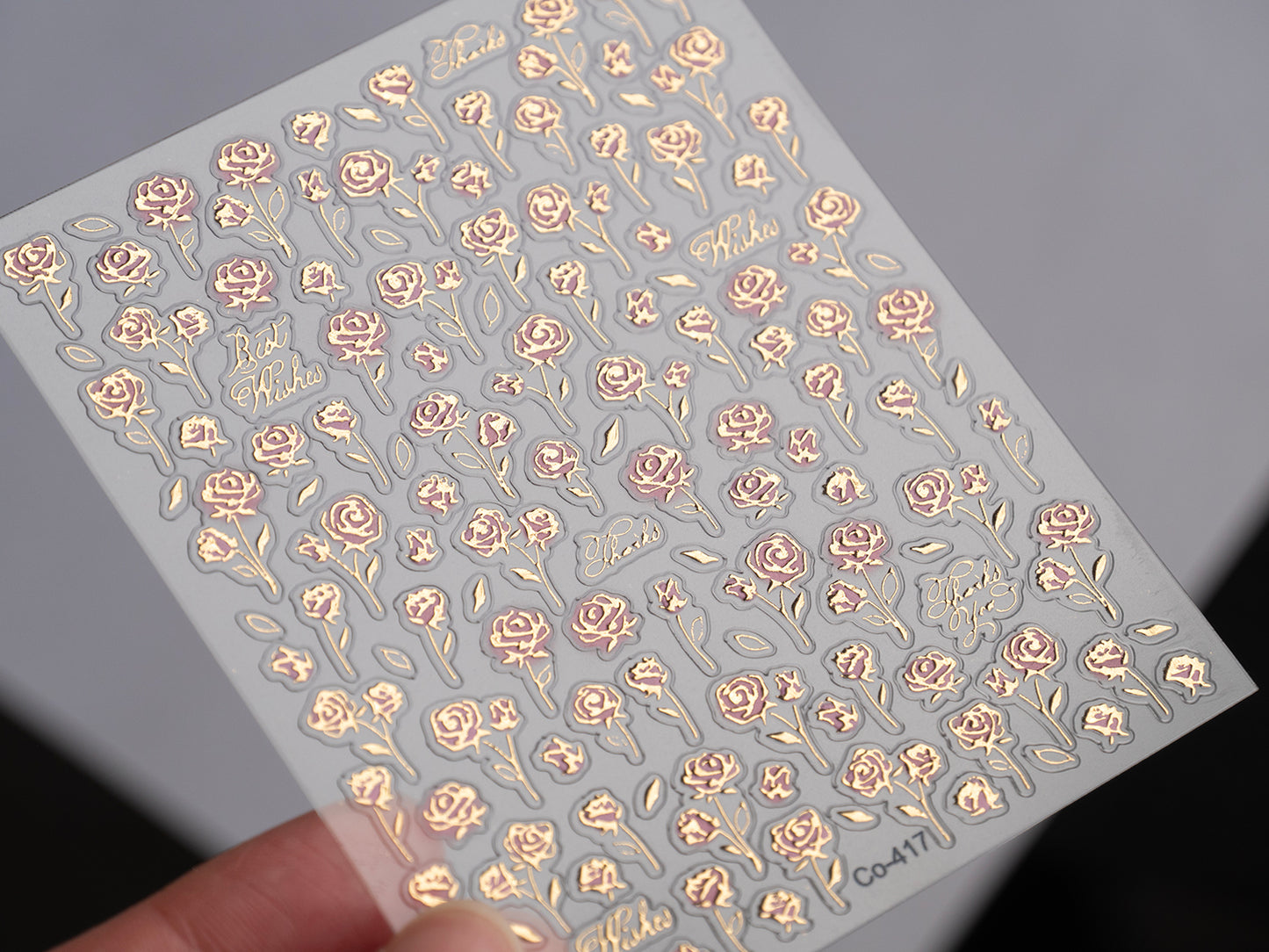 Fresh Rose Nail Stickers – 3D Embossed Gold Foil Frame Floral Nail Decals | Elegant DIY Rose Nail Art