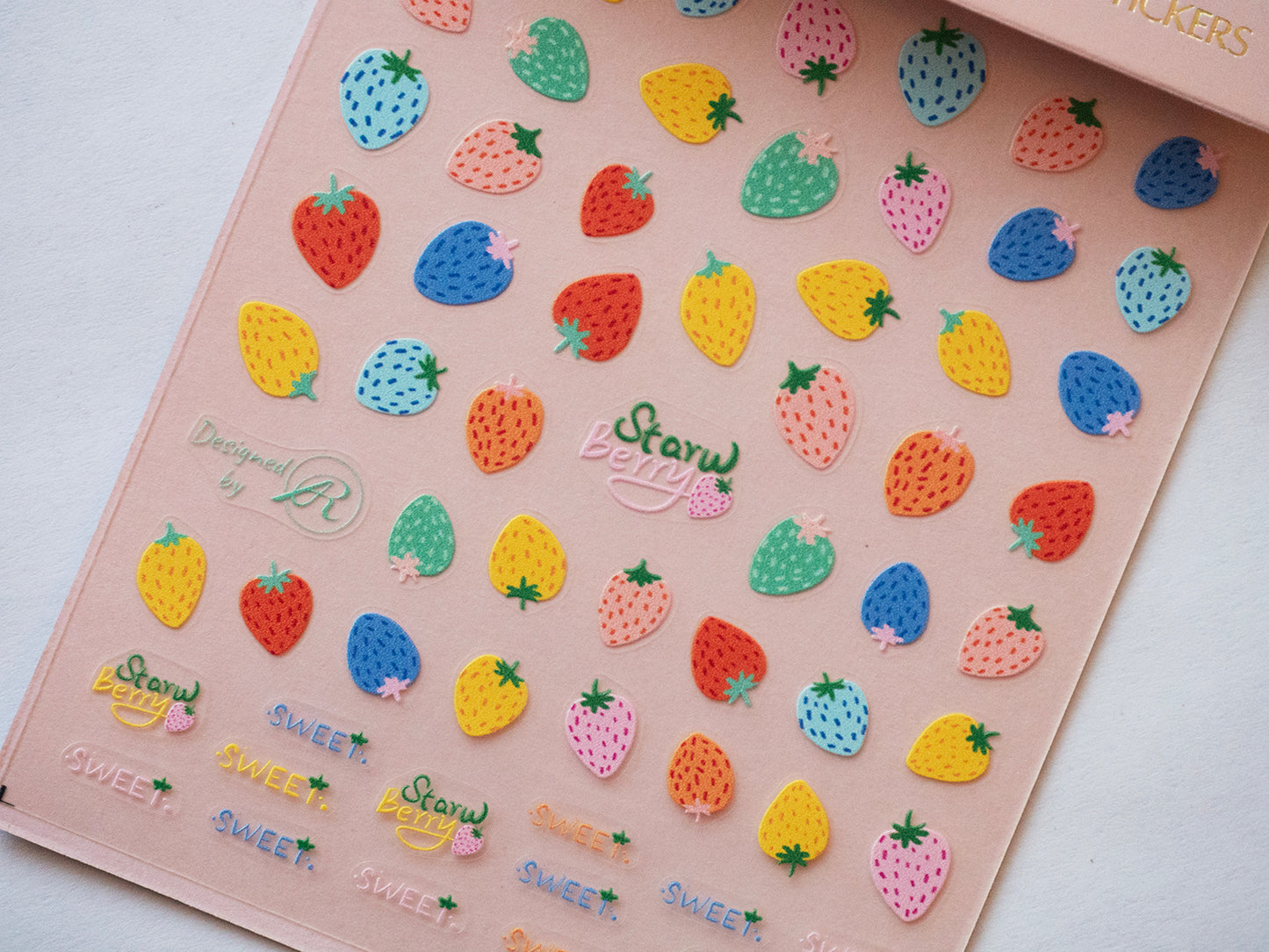 Strawberry Calligraphy Nail Stickers & Fruit Mix Decals | Cherry Orange Apple Nail Art | Cute Kawaii Summer Nails