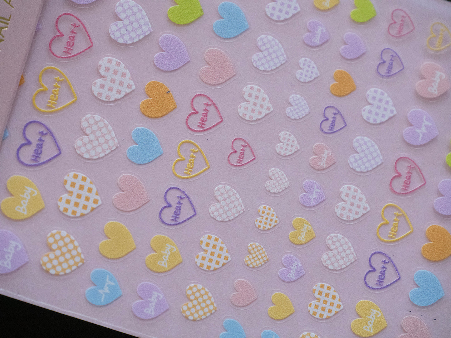 Pastel Kawaii Nail Art Stickers, Cute Heart Nail Decals, Colorful Doodle Nail Stickers