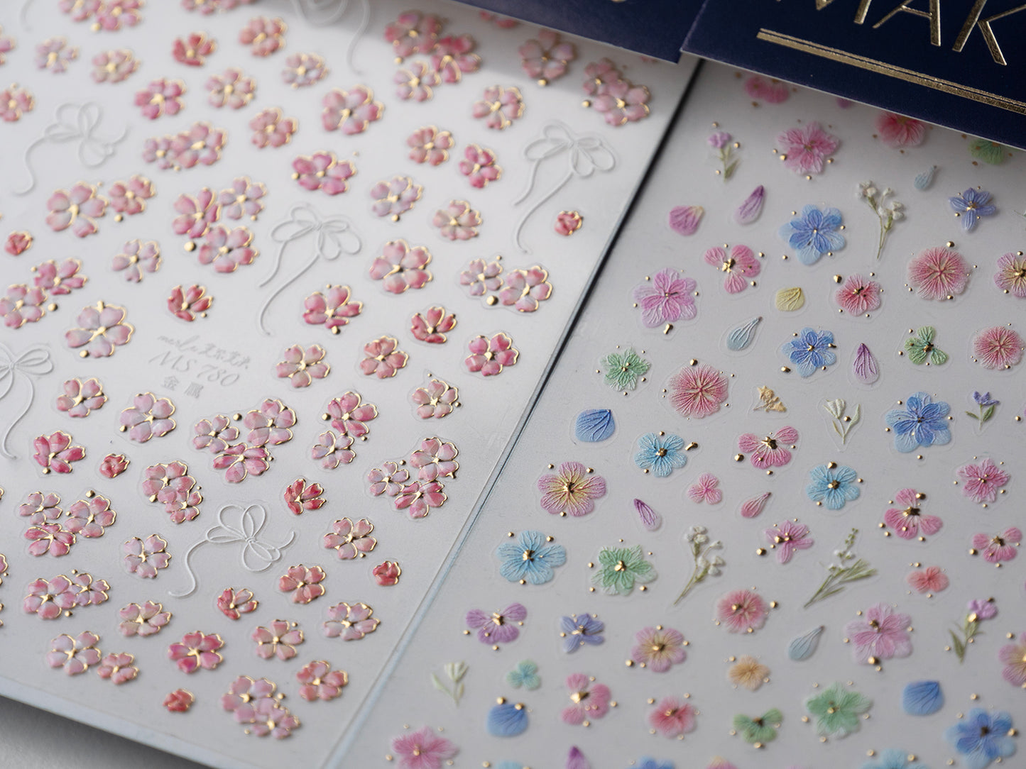 Pastel 5D Flower Sakura Floral Nail Art Stickers Gold Accents Spring Garden Wildflower Nails