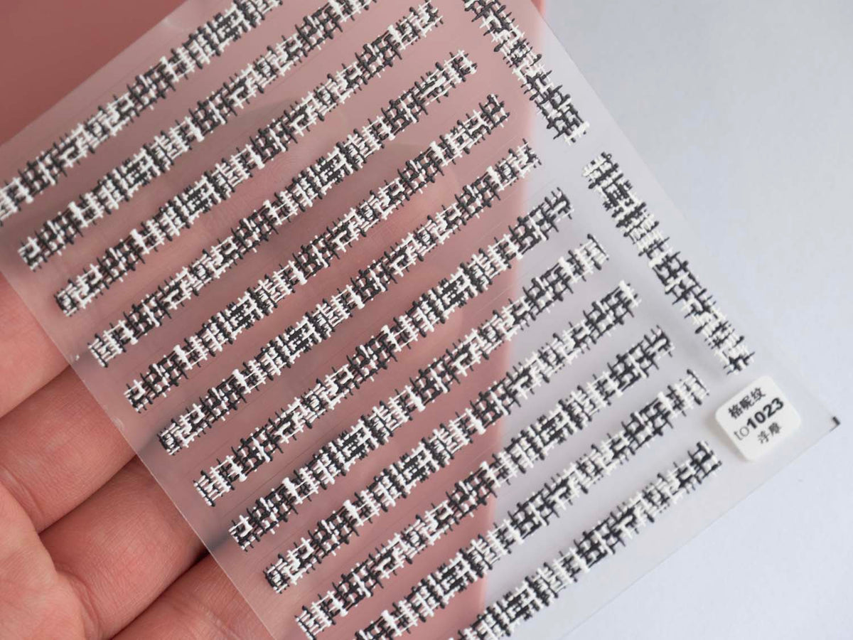 Black White Stitching Sewing Thread Nail Stickers, Embroidery Stitch Nail Art Decals