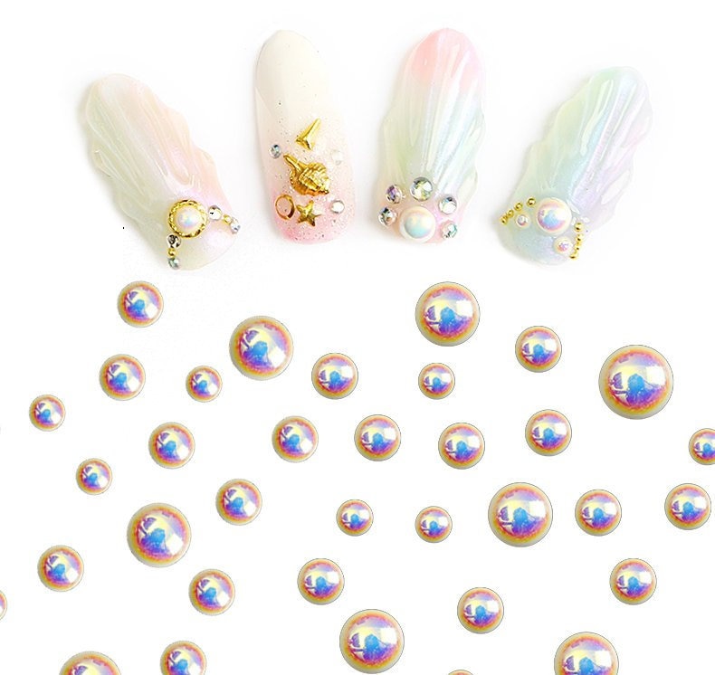12 Grids AB Semicircle pearls/ Edged Pearl Rhinestone Kit/ Mermaid halo pearls nail deco/3D ombre pearl nail polish art nail supply