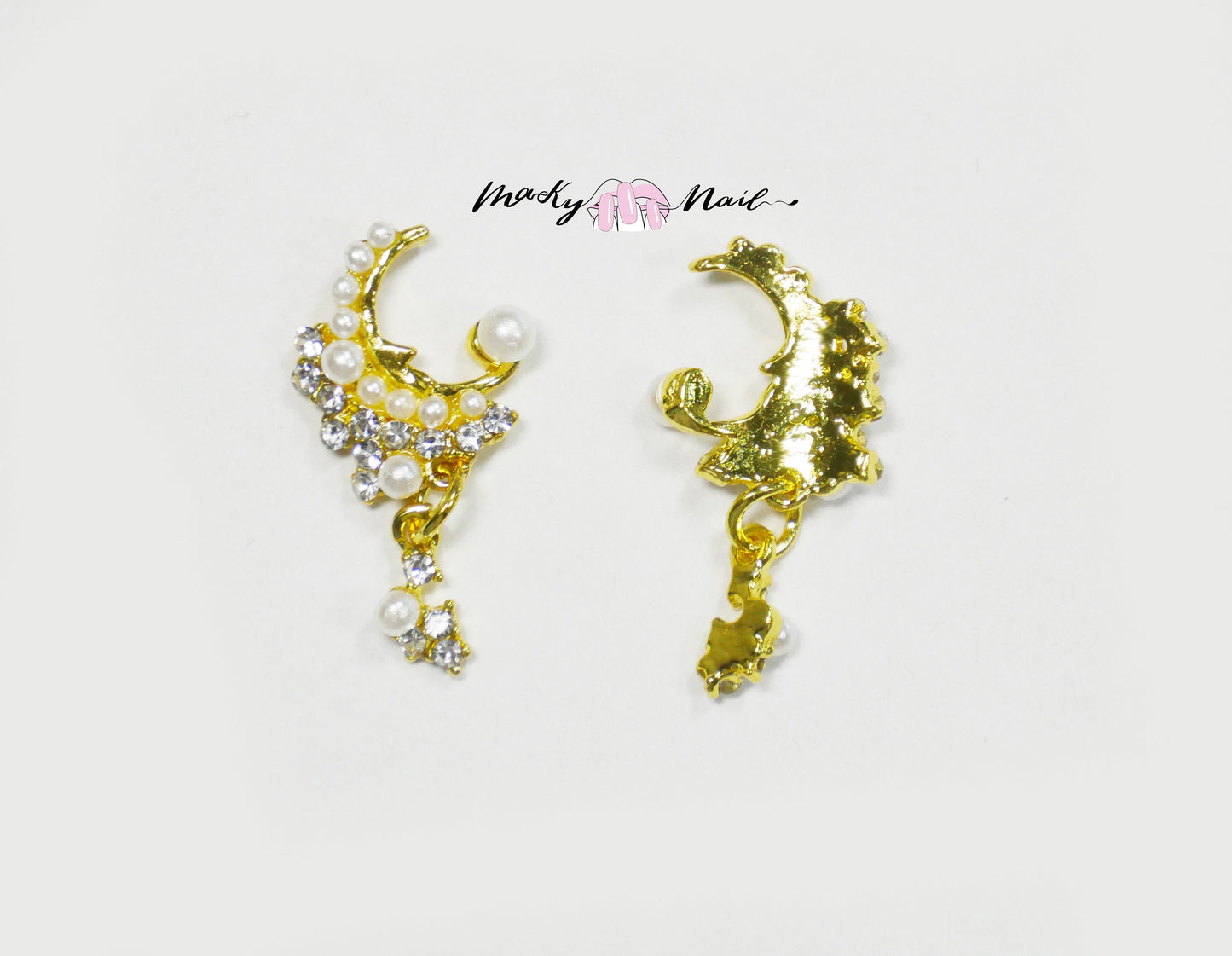2 pcs 3D Moon dangle nail stud/ Metallic pearl Sailor Moon nail art/ Crescent new Moon starry nail charm Nail DIY deco/ moon star nail