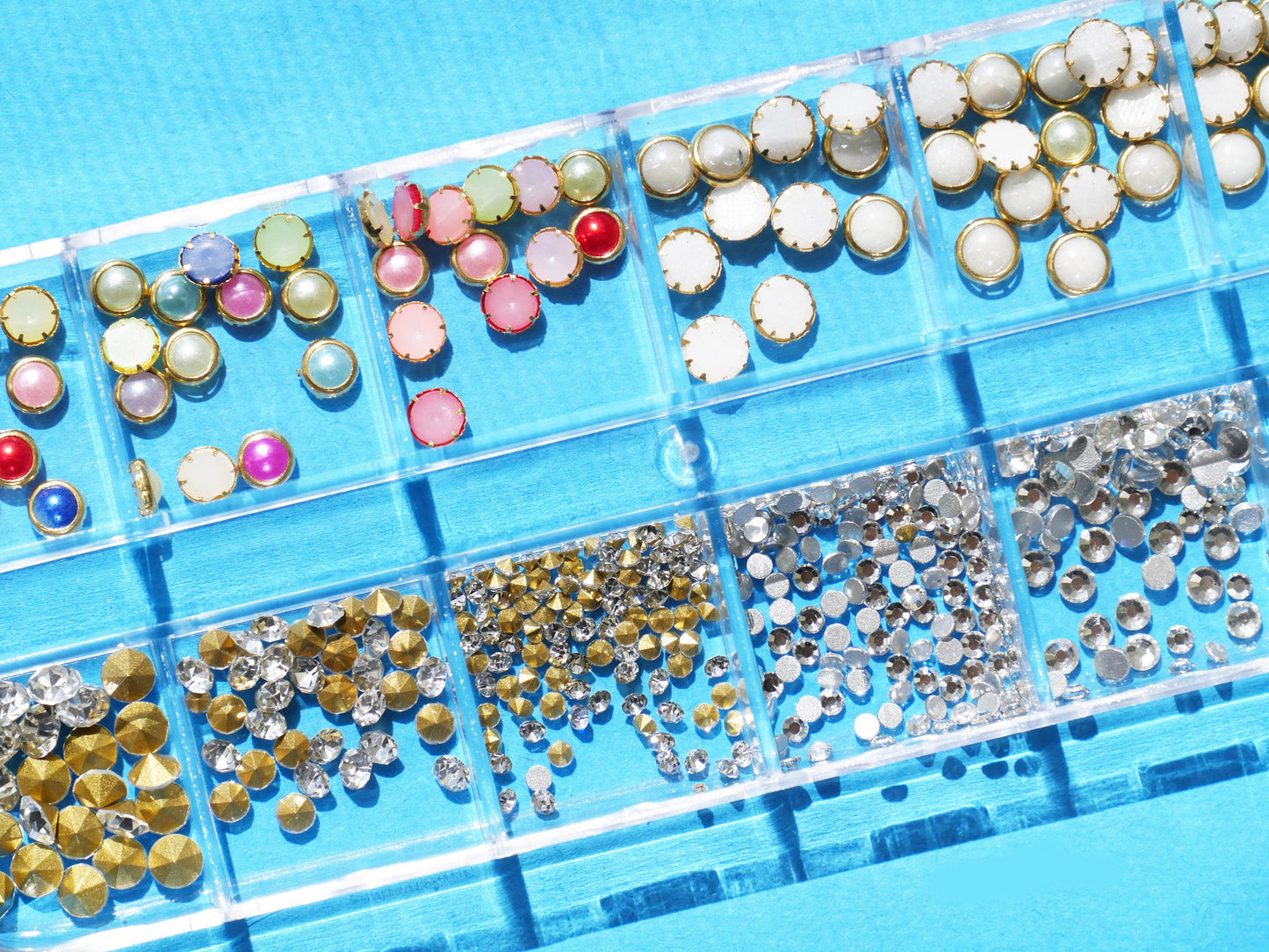 12 Grids AB Semicircle pearls/ Edged Pearl Rhinestone Kit/ Mermaid halo pearls nail deco/3D ombre pearl nail polish art nail supply