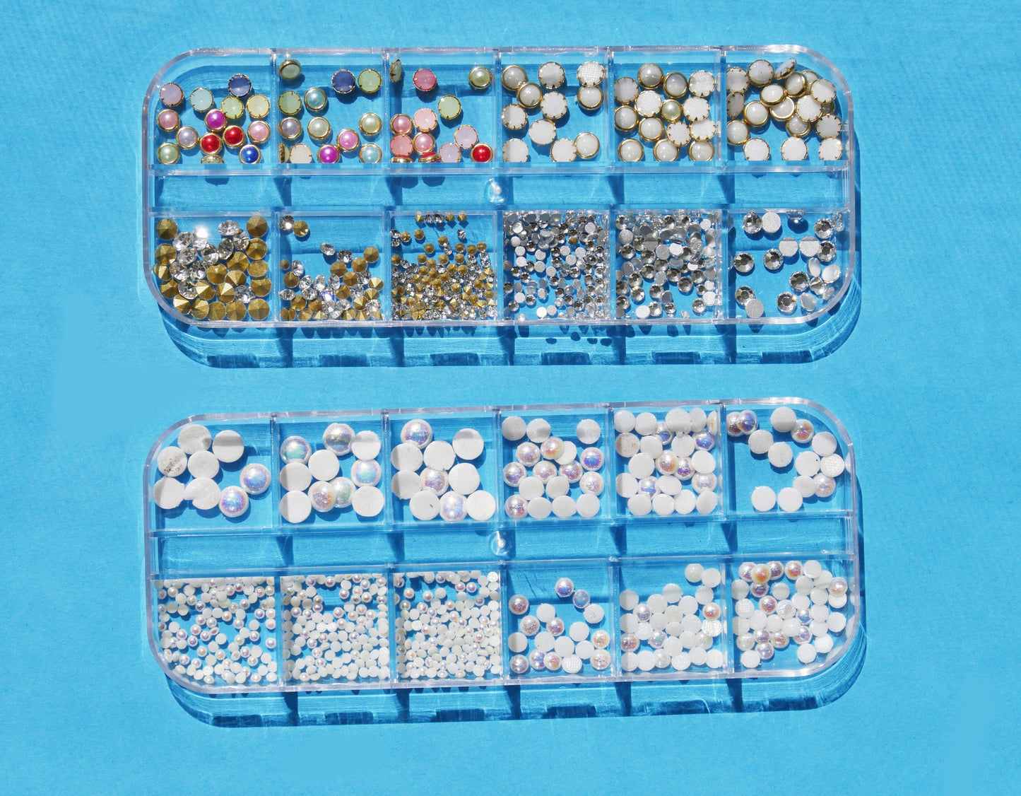 12 Grids AB Semicircle pearls/ Edged Pearl Rhinestone Kit/ Mermaid halo pearls nail deco/3D ombre pearl nail polish art nail supply