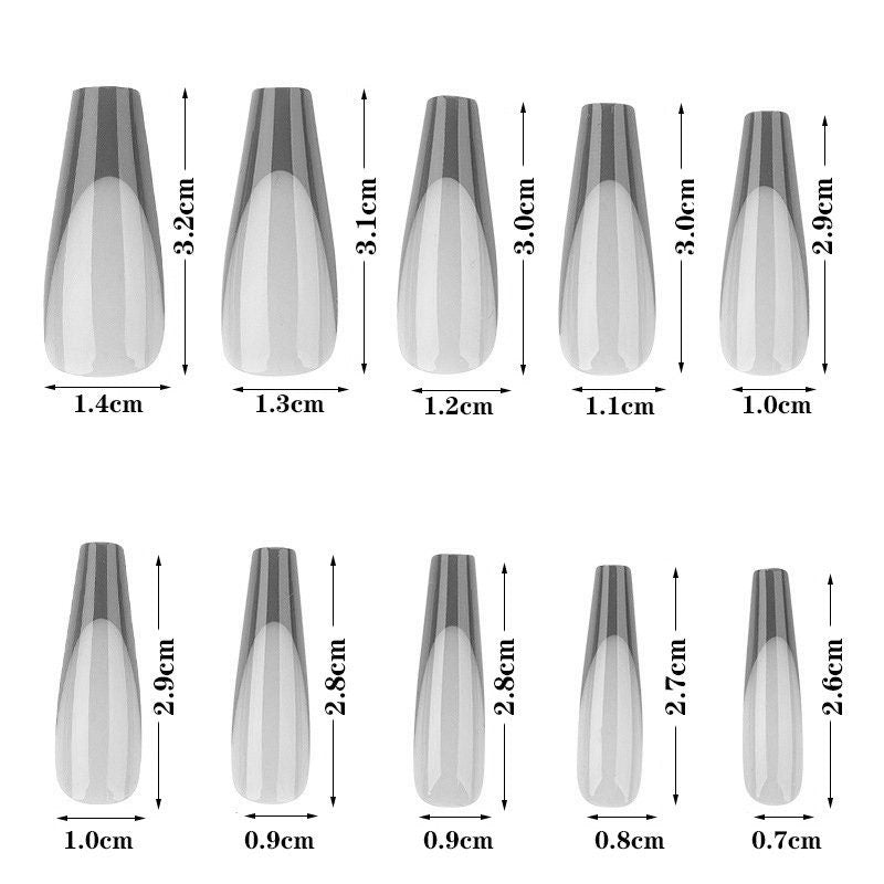 20 pcs Long Coffin French style Nails/ Full covered Ready to wear Press ons/Fake Artificial Ins Nails/ Reusable Nails| Extra Long size 0-11