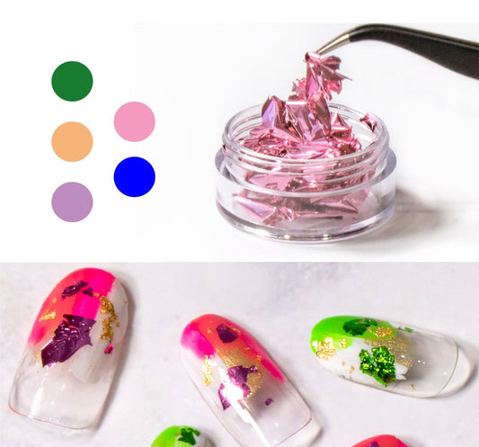 5 jar Colored Metallic foil paper nail art design supply/ Nail foil flakes nail art/ Pink gold foil silver cooper foil