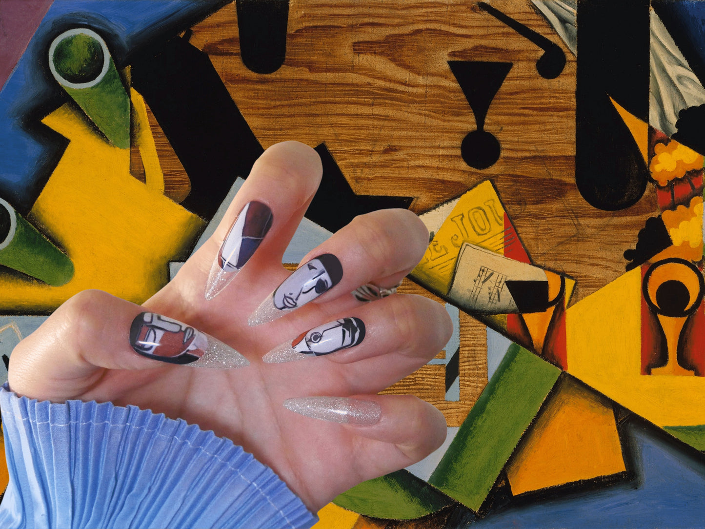 4 pcs abstract pattern nail tattoos stickers/ Water transfer Pablo Picasso style abstract painting nail tattoo/Line Art Women face nail