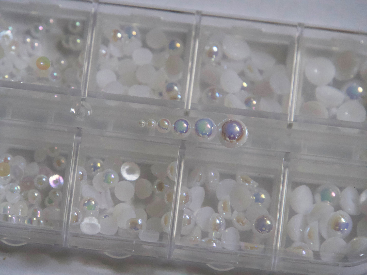 12 Grids AB Semicircle pearls/ Edged Pearl Rhinestone Kit/ Mermaid halo pearls nail deco/3D ombre pearl nail polish art nail supply