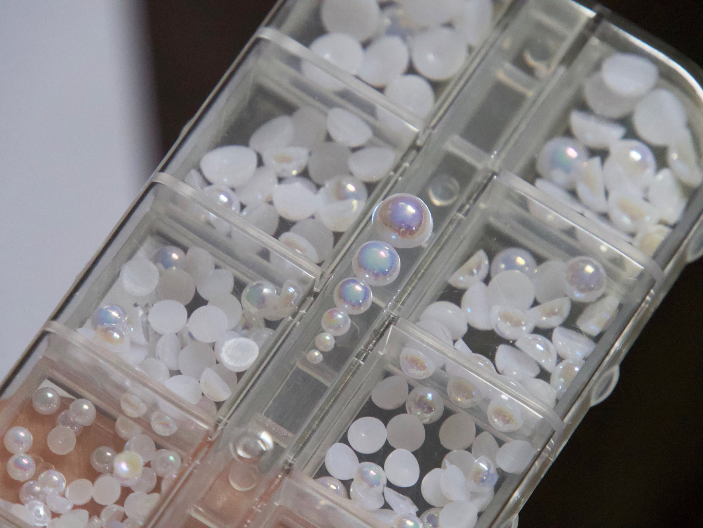 12 Grids AB Semicircle pearls/ Edged Pearl Rhinestone Kit/ Mermaid halo pearls nail deco/3D ombre pearl nail polish art nail supply