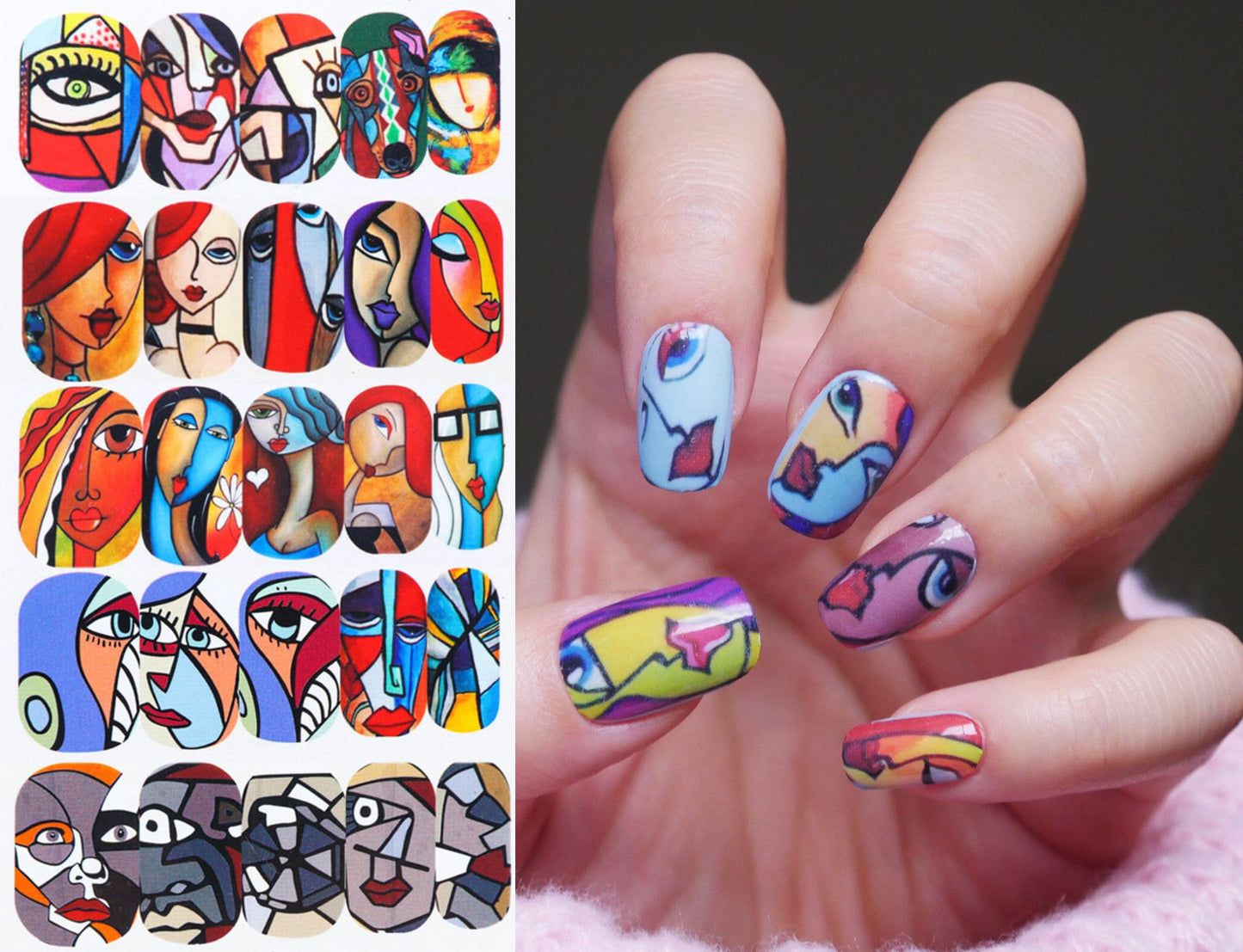4pcs Pablo Picasso Cubism Portrait Women Face Nail Tattoos