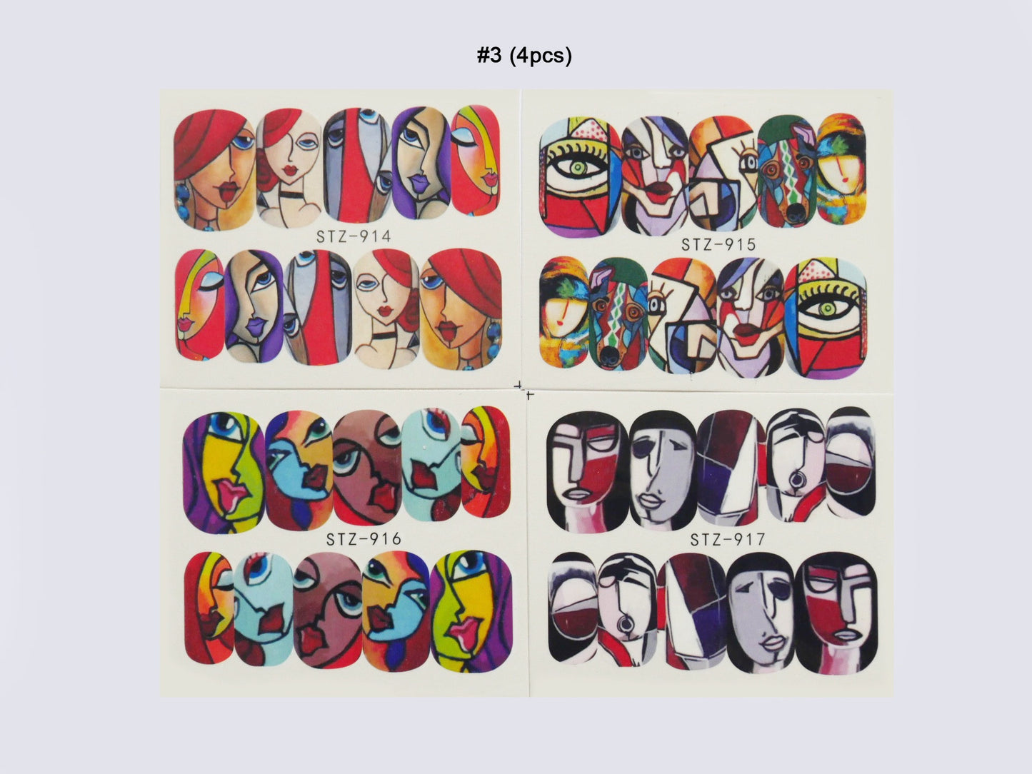 4pcs Pablo Picasso Cubism Portrait Women Face Nail Tattoos
