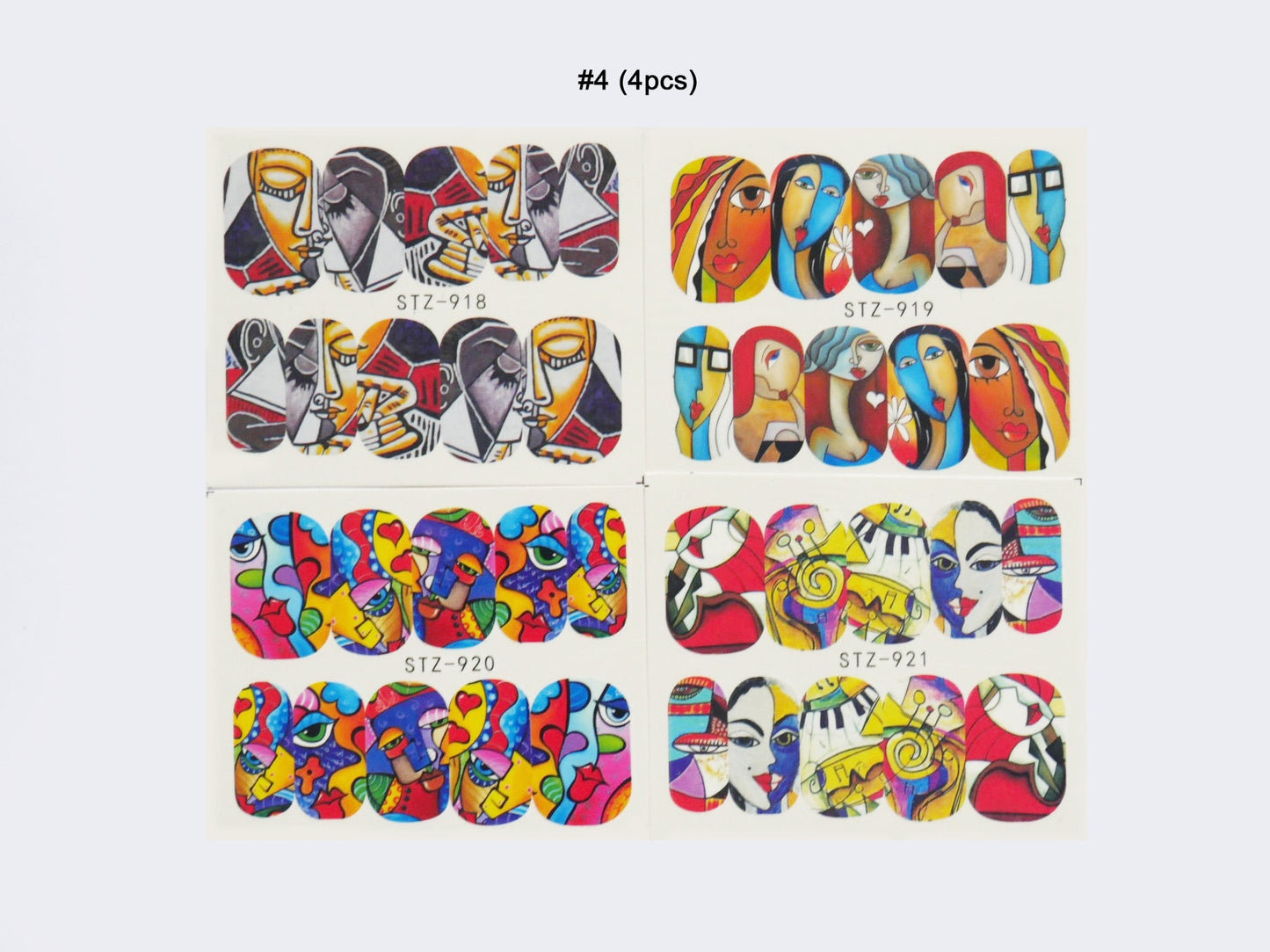 4pcs Pablo Picasso Cubism Portrait Women Face Nail Tattoos