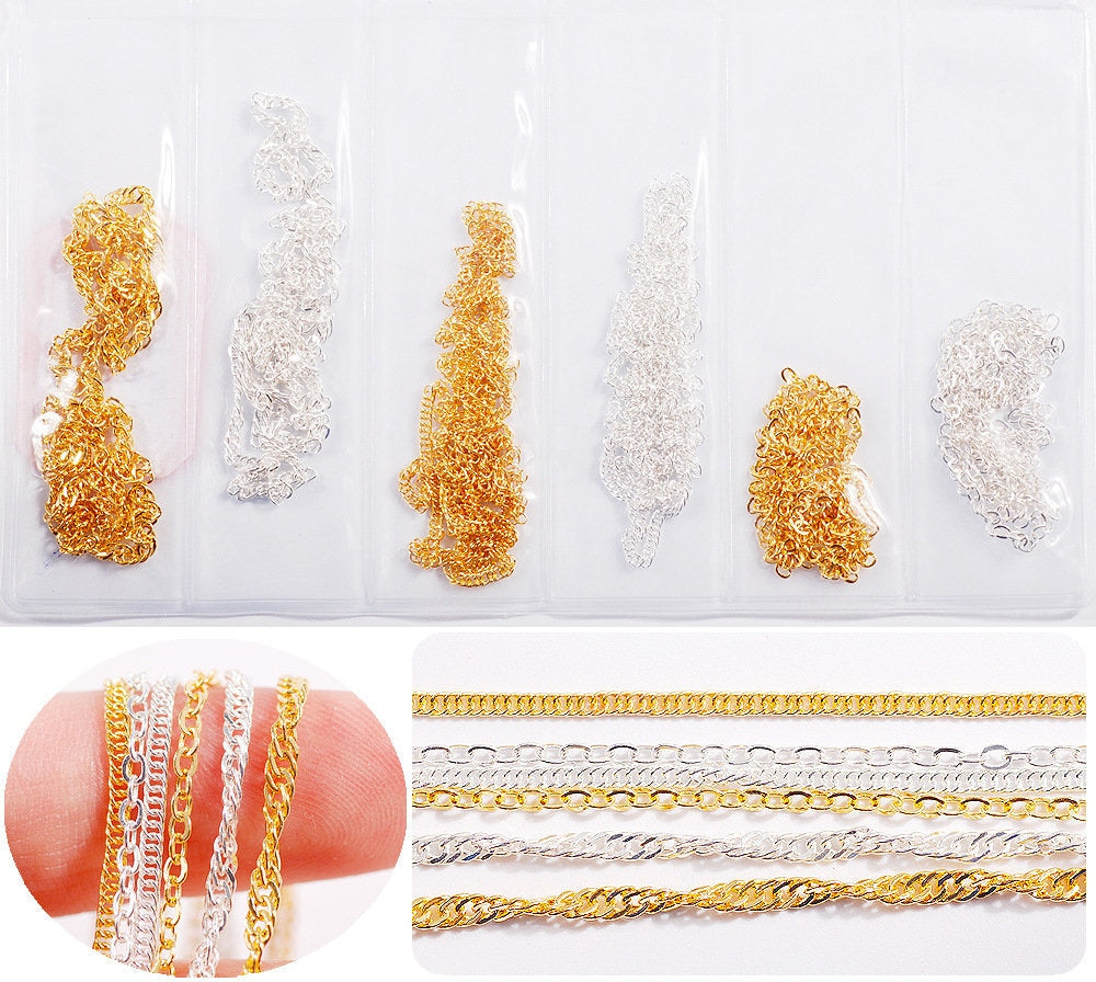 6 stripes Metal Steel Chain Punk Style for 3D nails and Mini crafts supply