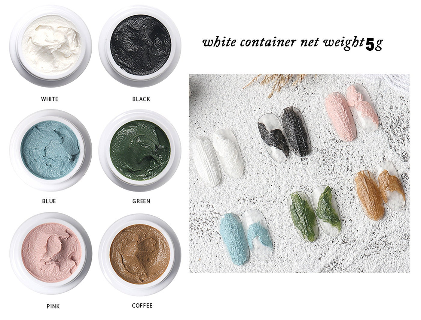 6ct Gypsum Sandy UV Nail Gel/ No Wipe 3D Coarse-grained Soak Off Nail Art Gel/ Lacquer Embossed Drawing Artistic Abstract Manicure Supply