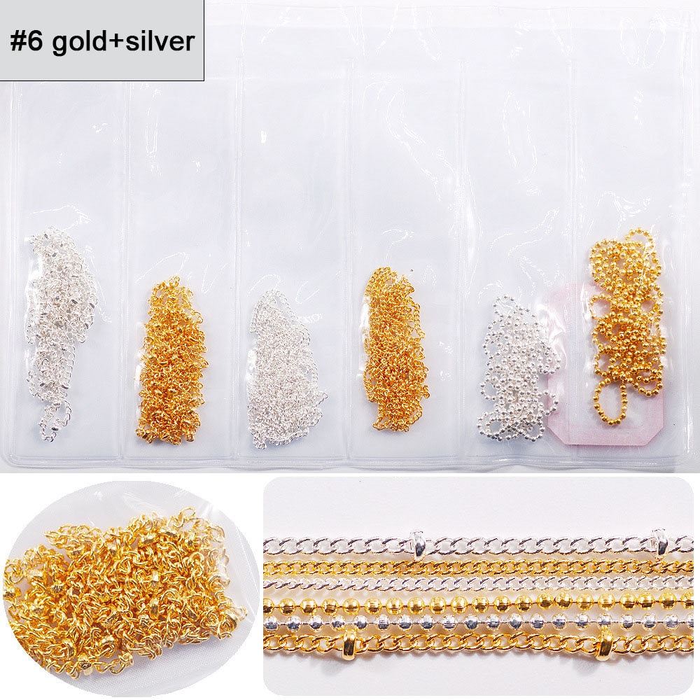 6 stripes Metal Steel Chain Punk Style for 3D nails and Mini crafts supply