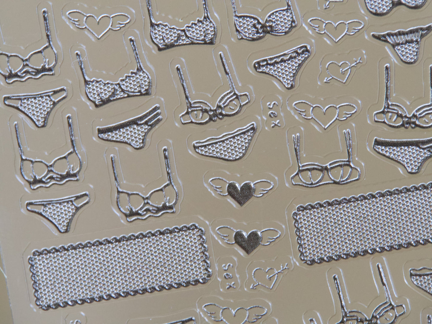 Lace Bra and Panties Undergarment Nail Sticker/ Sexy Girl Intimate Wear 3D Lingerie Embossed Stickers/ y2k Black White Lingerie Bras Decals