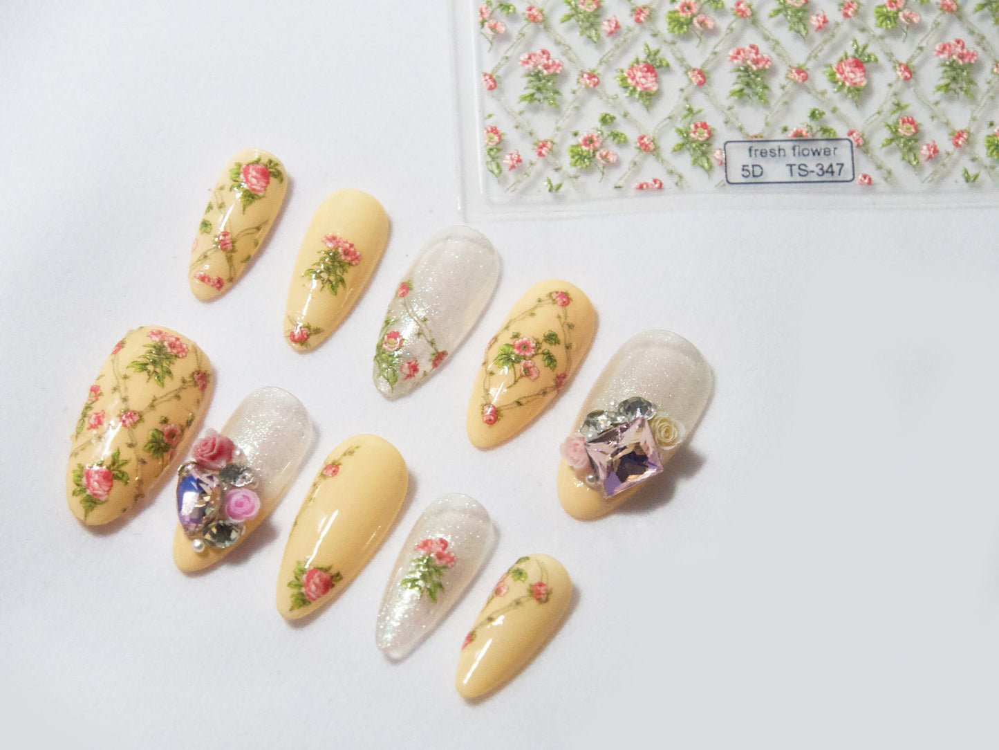 Bridal Vintage Rose Lace Sticker Nail Art/ Flowers Bouquet 3D Decorative Peel Off Stickers for Nails/ Floral White Rosa Black Rose Manicure