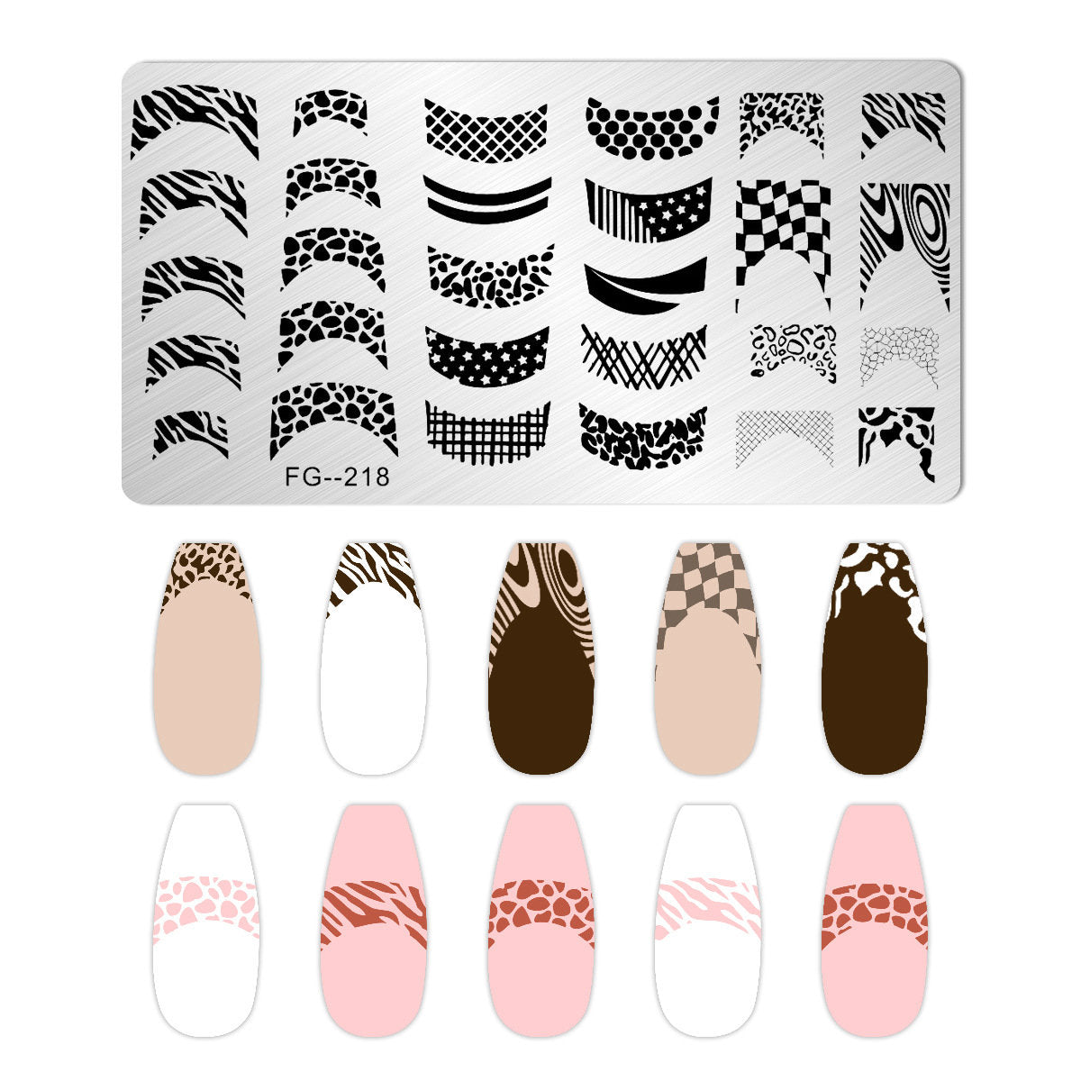 French Line Nail Art Stamping Template Plates/ Moon Star Sign Leopard Print Distorted Patterns Stamp Plate Manicure Nail Designs DIY