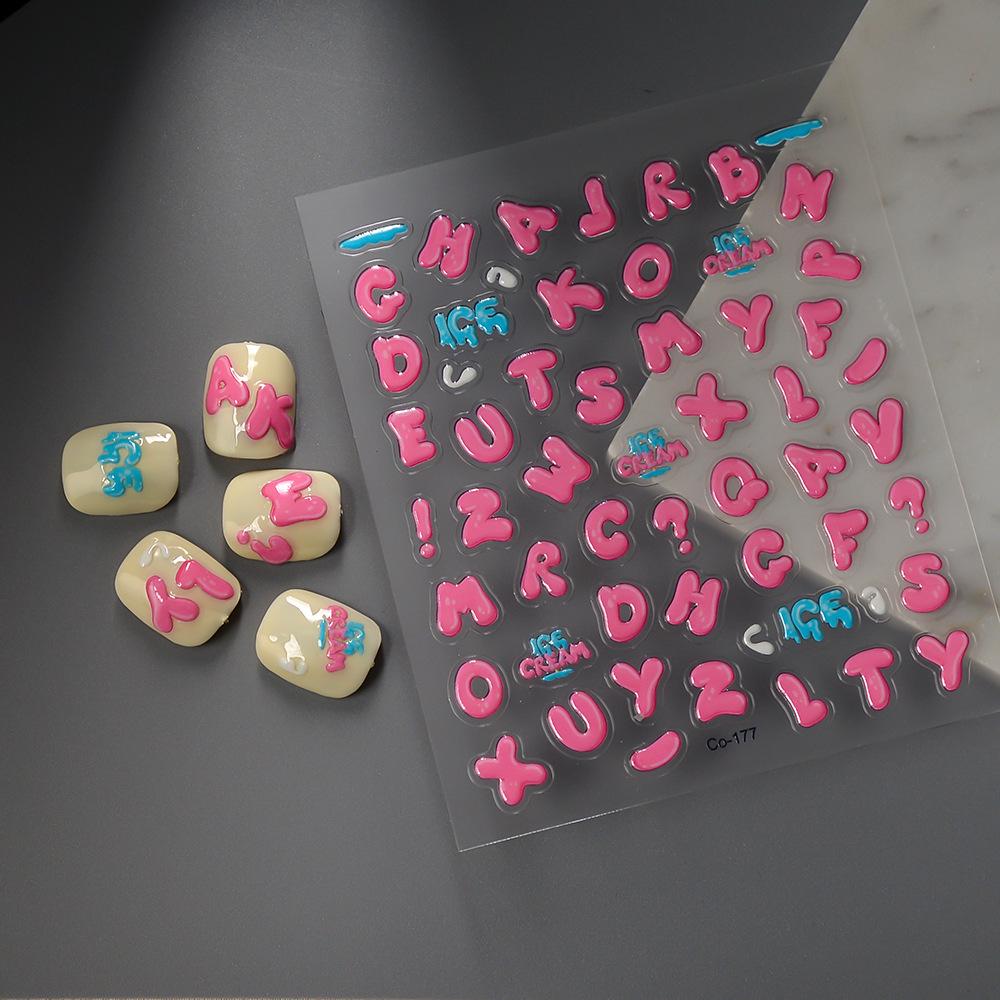 Pink Puffy 3D Letter Nail Stickers: Y2K Bubble Font Decals