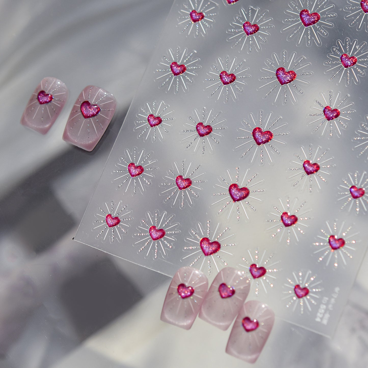 Glory Pink Heart Nail Stickers – Valentine’s Day Light Luxury Hot Girl Nail Art Decals | Shiny Sacred Glow Love Nail Decorations