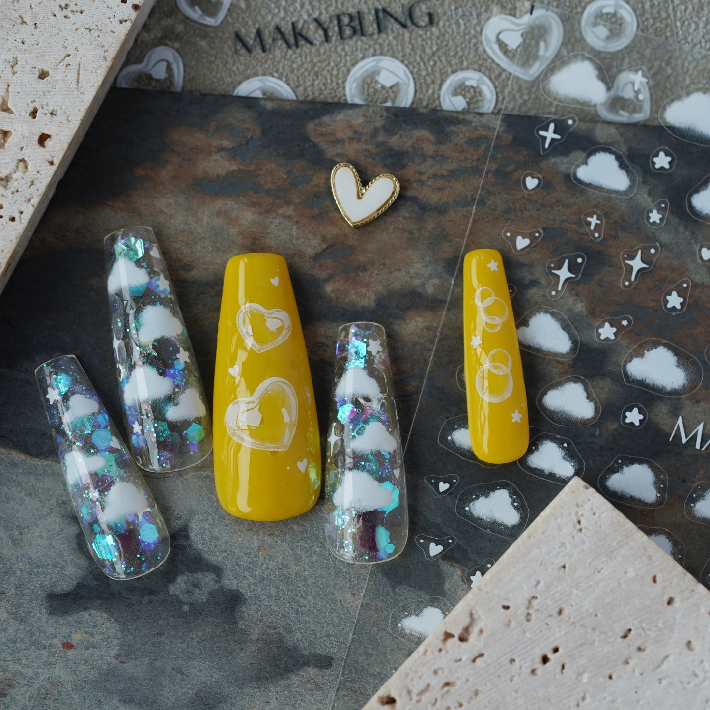 White Cloud Bubble Nail Stickers Kit