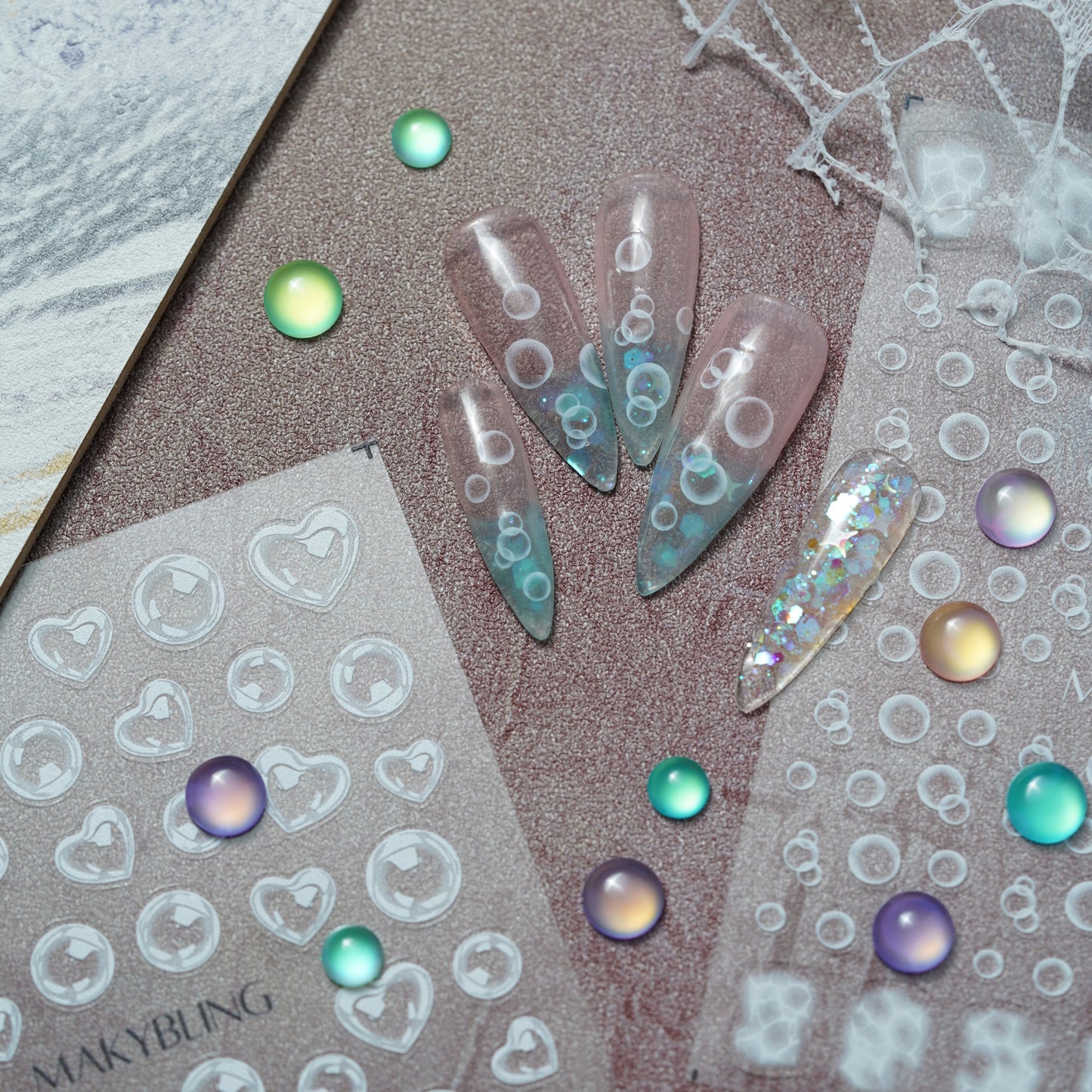 White Cloud Bubble Nail Stickers Kit
