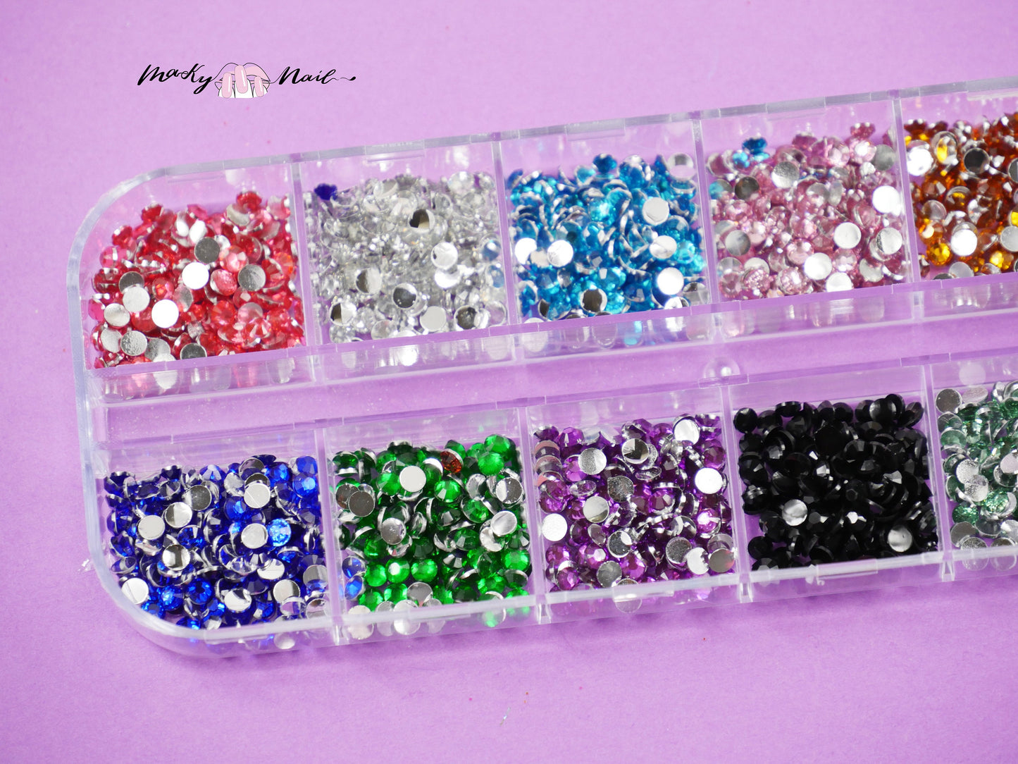 12 grids Rhinestones For Nails Art Decorations / multi colored flat crystal nail art decal