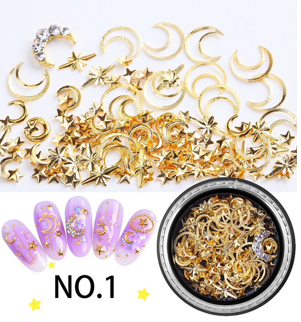 Moon and star Rivet Glitter Nail Studs Metal Decoration/ starry sky design Nail supply Metallic studs