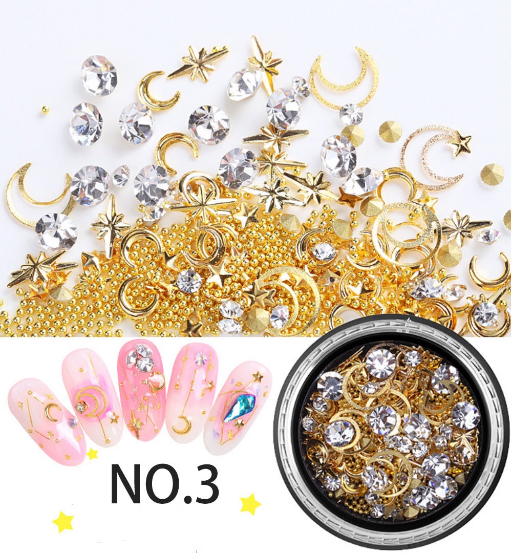 Moon and star Rivet Glitter Nail Studs Metal Decoration/ starry sky design Nail supply Metallic studs