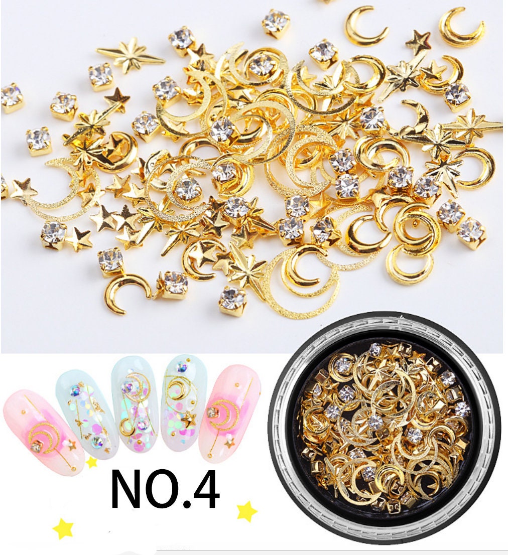 Moon and star Rivet Glitter Nail Studs Metal Decoration/ starry sky design Nail supply Metallic studs