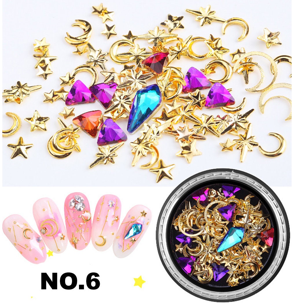 Moon and star Rivet Glitter Nail Studs Metal Decoration/ starry sky design Nail supply Metallic studs