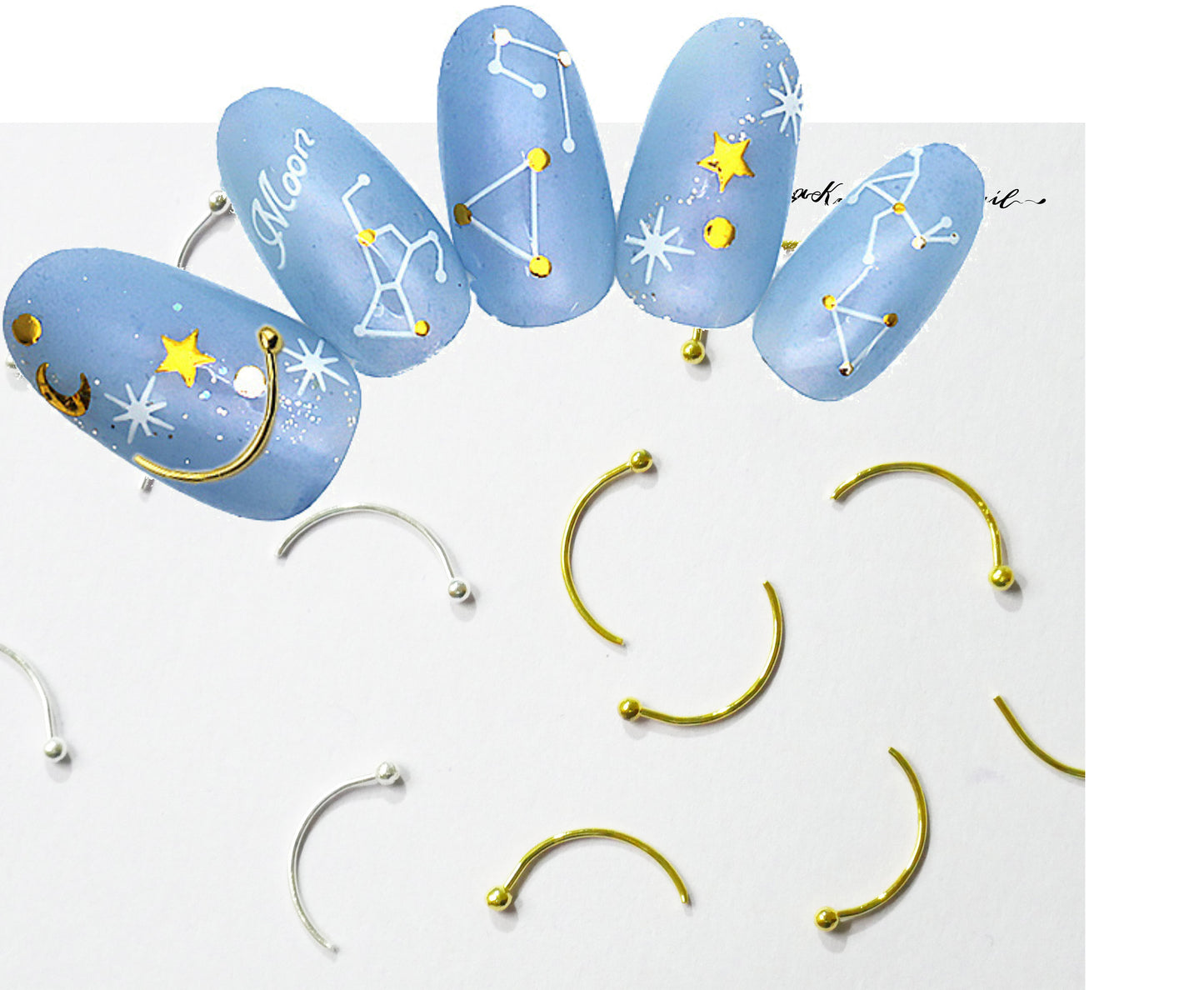 4 pcs smile nail studs/ gold silver semi circle nail lunula decoration/smily dainty exquisite bead end nail deco