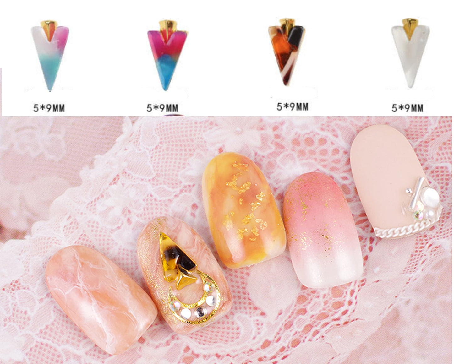4 pcs 3D amber Triangle nail decoration/ Geometrical galaxy gradation nail charm