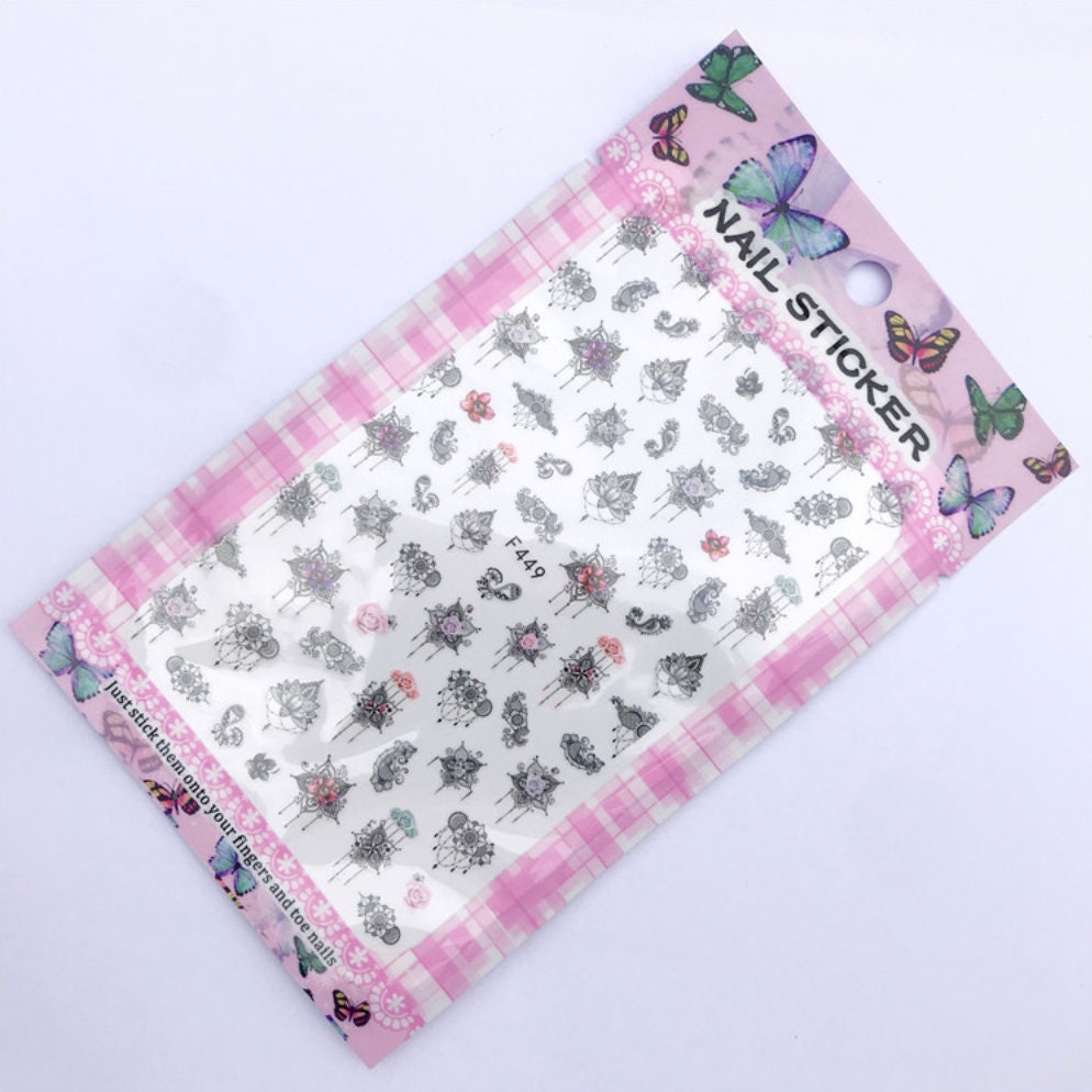 Mehndi pattern nail sticker/ Flower Totem nail sticker/ Mandala 3D Nail Art Stickers Self Adhesive Decals
