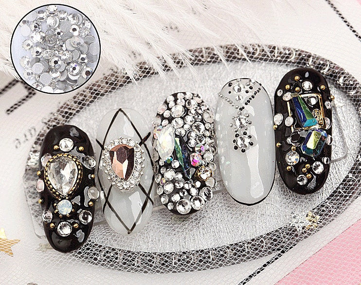 1000pcs Mixed sizes Clear&AB rhinestone/ Non Hot fix flat back nail Art Deco