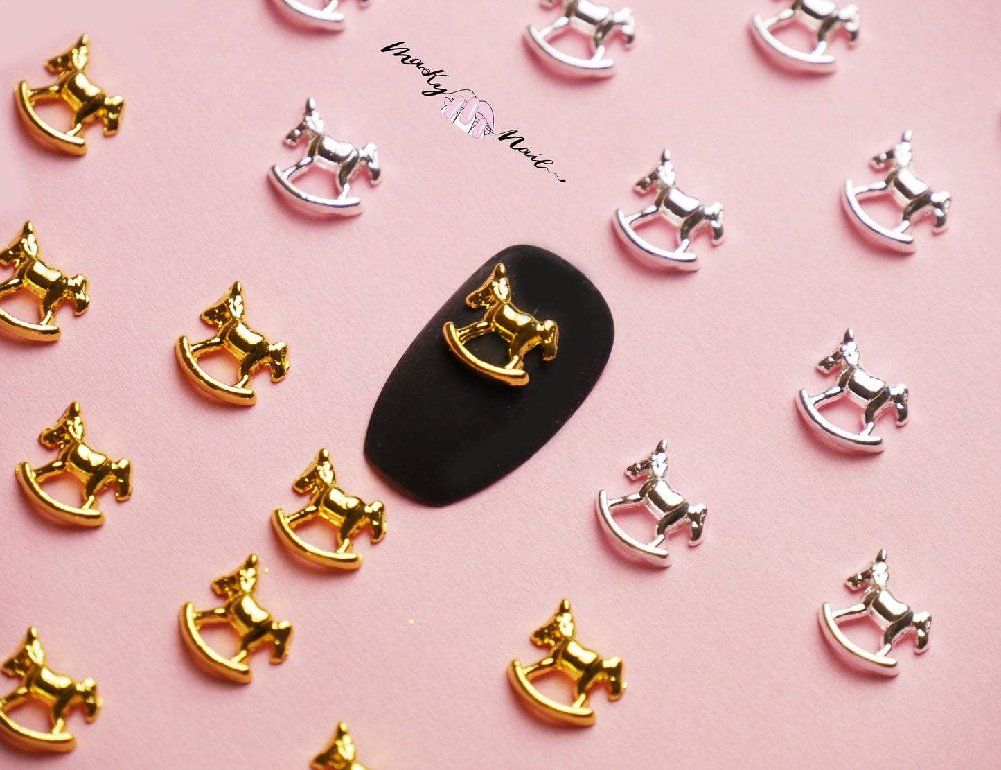 5 pcs wooden horse nail decoration/ silver gold horse merry-go-round Nail DIY nail deco/Theme park UV gel nail polish charm