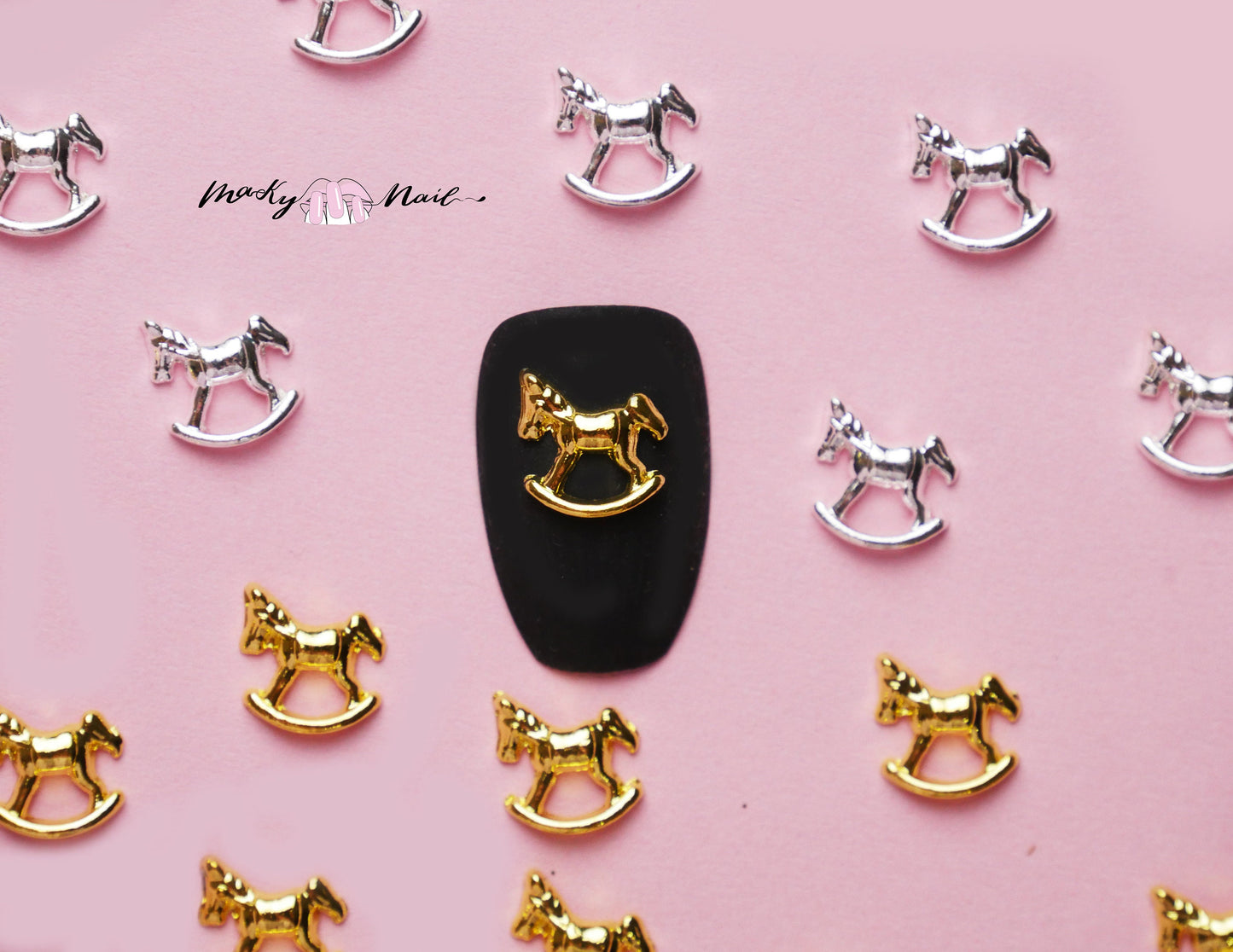 5 pcs wooden horse nail decoration/ silver gold horse merry-go-round Nail DIY nail deco/Theme park UV gel nail polish charm