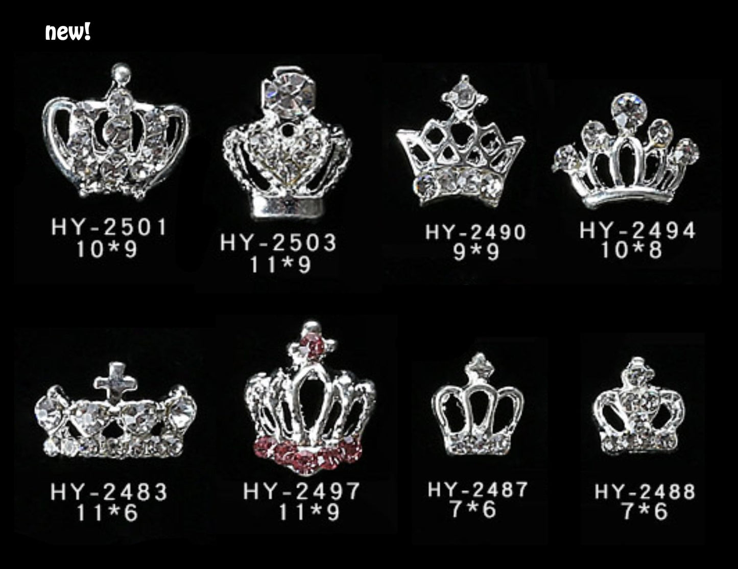 2 pcs 3D Metallic Silver Rhinestone nail studs / crown and bow tie charm Nail design nail art
